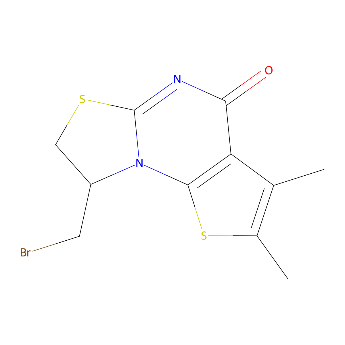 8-(bromomethyl)-2,3-dimethyl-7,8-dihydro-4H-[1,3]thiazolo[3,2-a]thieno[3,2-e]pyrimidin-4-one molecular structure, CAS 284687-86-1