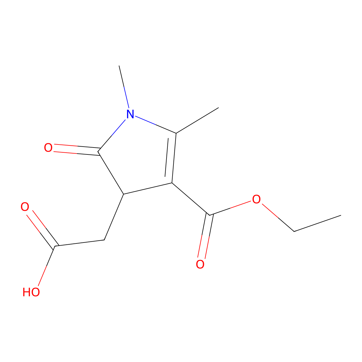 [4-(ethoxycarbonyl)-1,5-dimethyl-2-oxo-2,3-dihydro-1H-pyrrol-3-yl]acetic acid molecular structure, CAS 28485-90-7