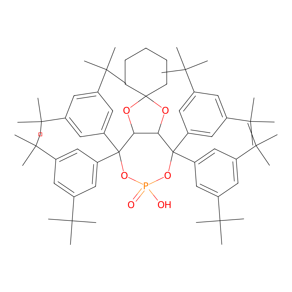 (3A'R,8A'R)-4',4',8',8'-Tetrakis(3,5-DI-tert-butylphenyl)-6'-hydroxytetrahydrospiro[cyclohexane-1,2'-[1,3]dioxolo[4,5-E][1,3,2]dioxaphosphepine] 6'-oxide molecular structure, CAS 2848617-20-7