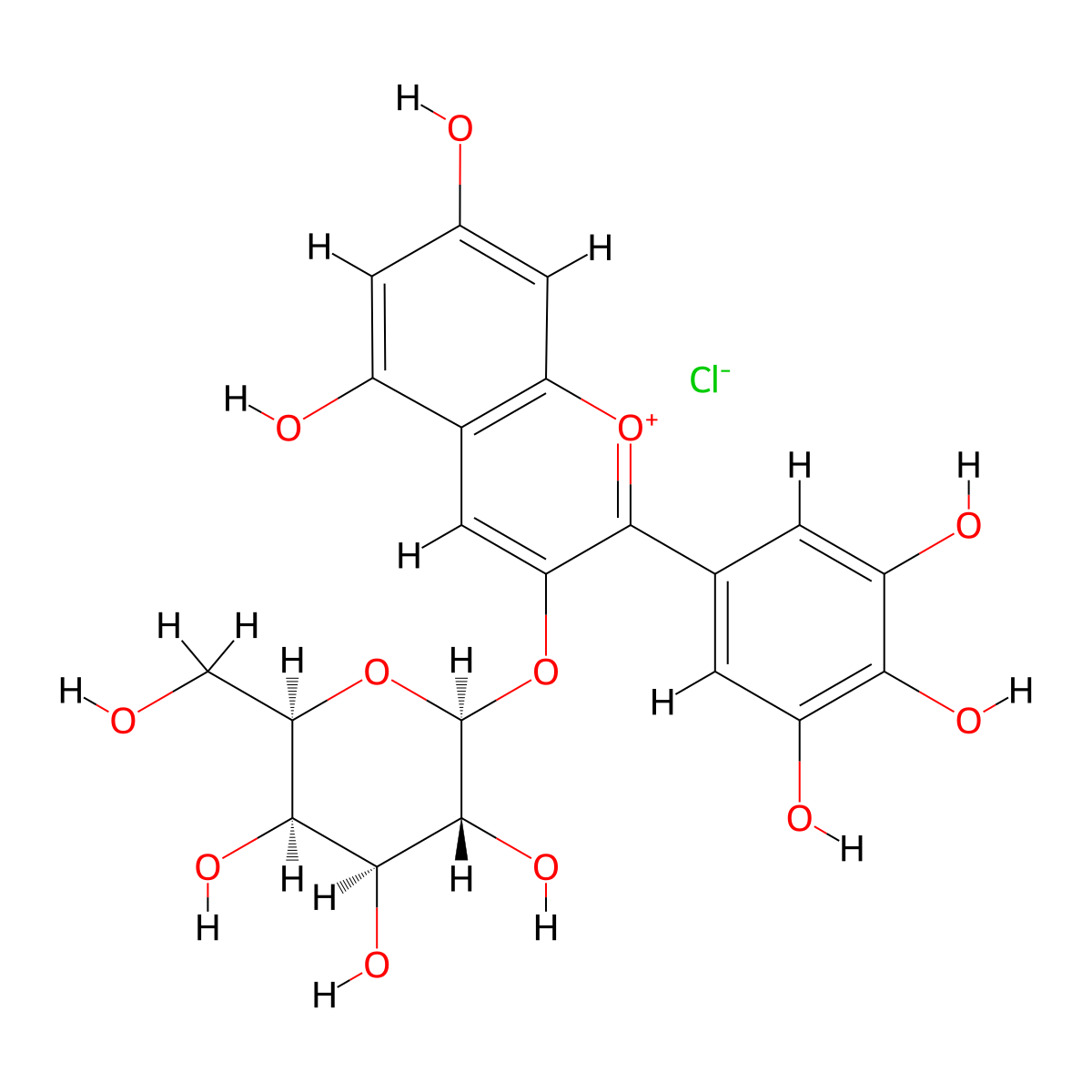Delphinidin 3-galactoside molecular structure, CAS 28500-00-7