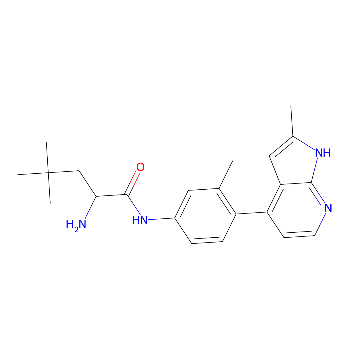 (2R)-2-amino-4,4-dimethyl-N-[3-methyl-4-(2-methyl-1H-pyrrolo[2,3-b]pyridin-4-yl)phenyl]pentanamide molecular structure, CAS 2850259-33-3