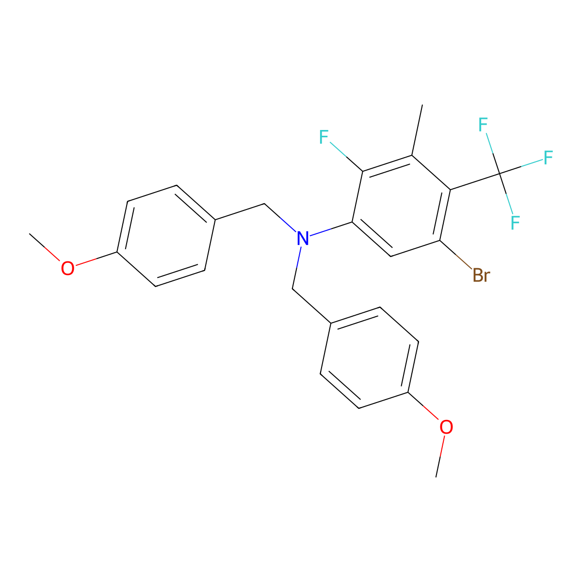 5-Bromo-2-fluoro-N,N-bis(4-methoxybenzyl)-3-methyl-4-(trifluoromethyl)aniline molecular structure, CAS 2850326-90-6