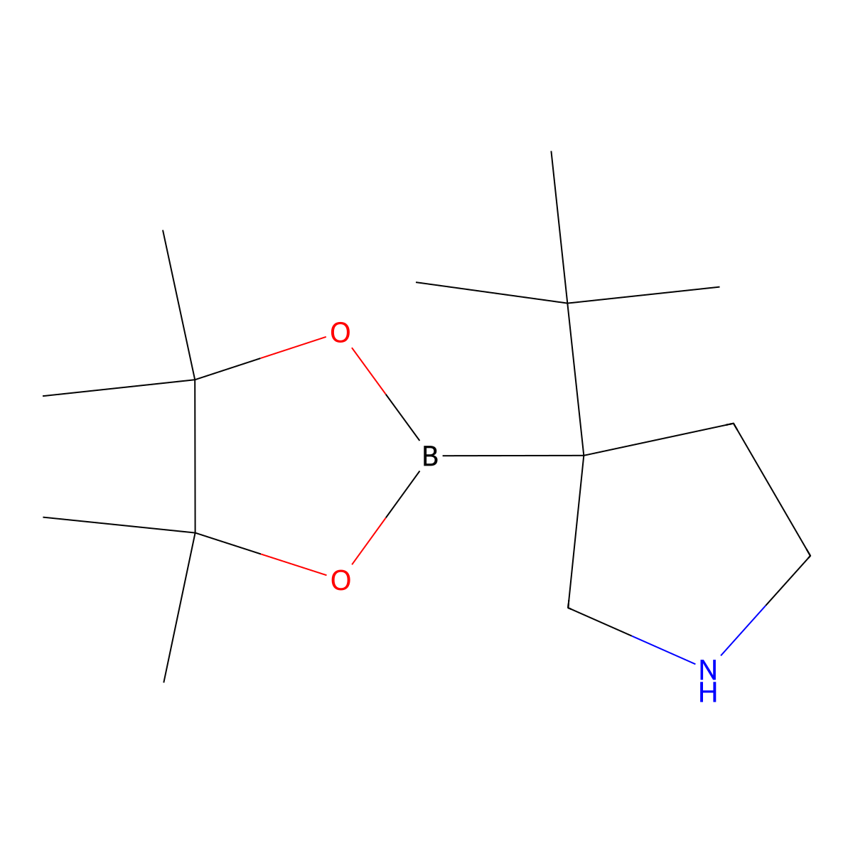 3-Tert-butyl-3-(4,4,5,5-tetramethyl-1,3,2-dioxaborolan-2-yl)pyrrolidine molecular structure, CAS 2850381-23-4