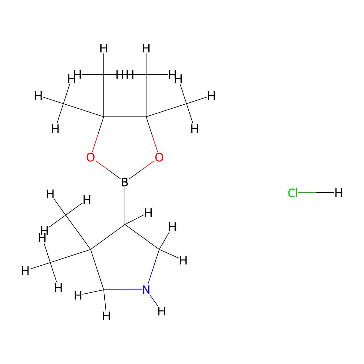 3,3-Dimethyl-4-(4,4,5,5-tetramethyl-1,3,2-dioxaborolan-2-yl)pyrrolidine hydrochloride molecular structure, CAS 2850381-32-5