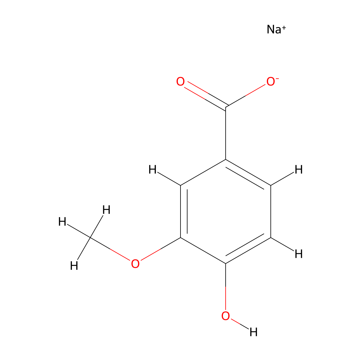Sodium 4-hydroxy-3-methoxybenzoate molecular structure, CAS 28508-48-7