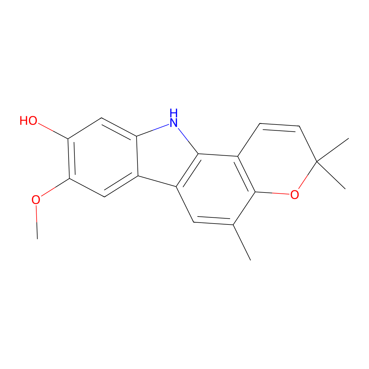 3,11-Dihydro-8-methoxy-3,3,5-trimethylpyrano(3,2-a)carbazol-9-ol molecular structure, CAS 28513-33-9