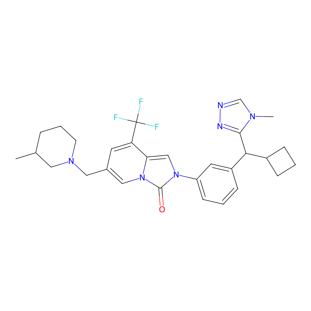 2-[3-[(R)-Cyclobutyl(4-methyl-4H-1,2,4-triazol-3-yl)methyl]phenyl]-6-[[(3S)-3-methyl-1-piperidinyl]methyl]-8-(trifluoromethyl)imidazo[1,5-a]pyridin-3(2H)-one molecular structure, CAS 2851872-31-4