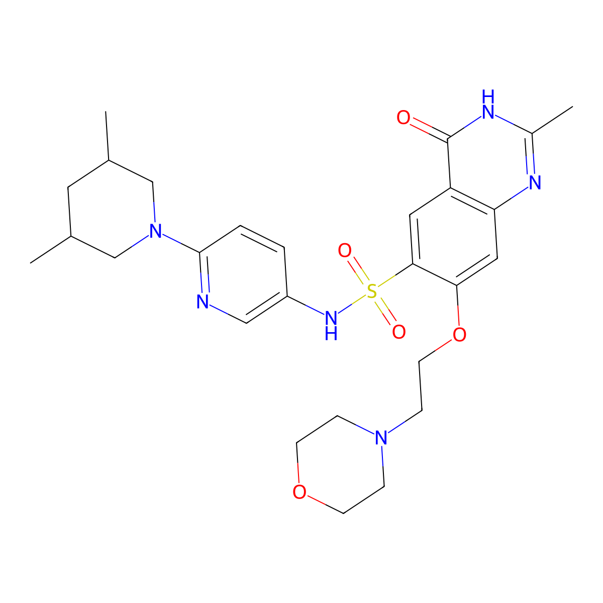 N-[6-[(3R,5R)-3,5-dimethylpiperidin-1-yl]-3-pyridinyl]-2-methyl-7-(2-morpholin-4-ylethoxy)-4-oxo-3H-quinazoline-6-sulfonamide molecular structure, CAS 2851991-63-2