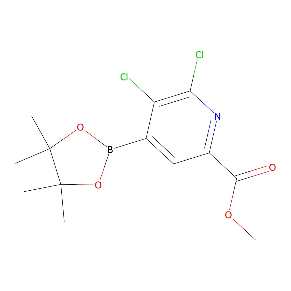 Methyl 5,6-dichloro-4-(4,4,5,5-tetramethyl-1,3,2-dioxaborolan-2-YL)picolinate molecular structure, CAS 2852030-63-6