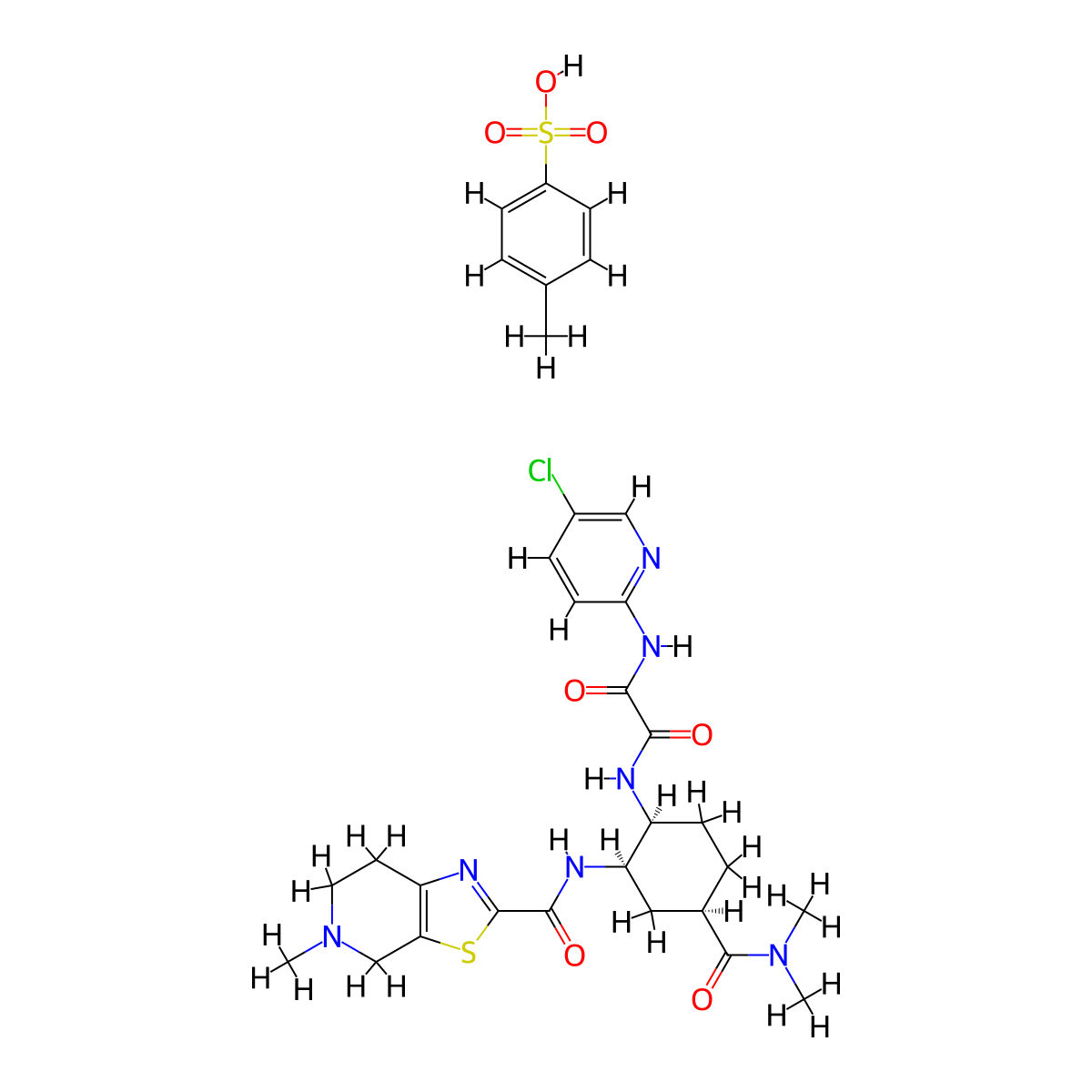 N1-(5-Chloropyridin-2-yl)-N2-((1S,2R,4R)-4-(dimethylcarbamoyl)-2-(5-methyl-4,5,6,7-tetrahydrothiazolo[5,4-c]pyridine-2-carboxamido)cyclohexyl)oxalamide 4-methylbenzenesulfonate molecular structure, CAS 2852734-47-3