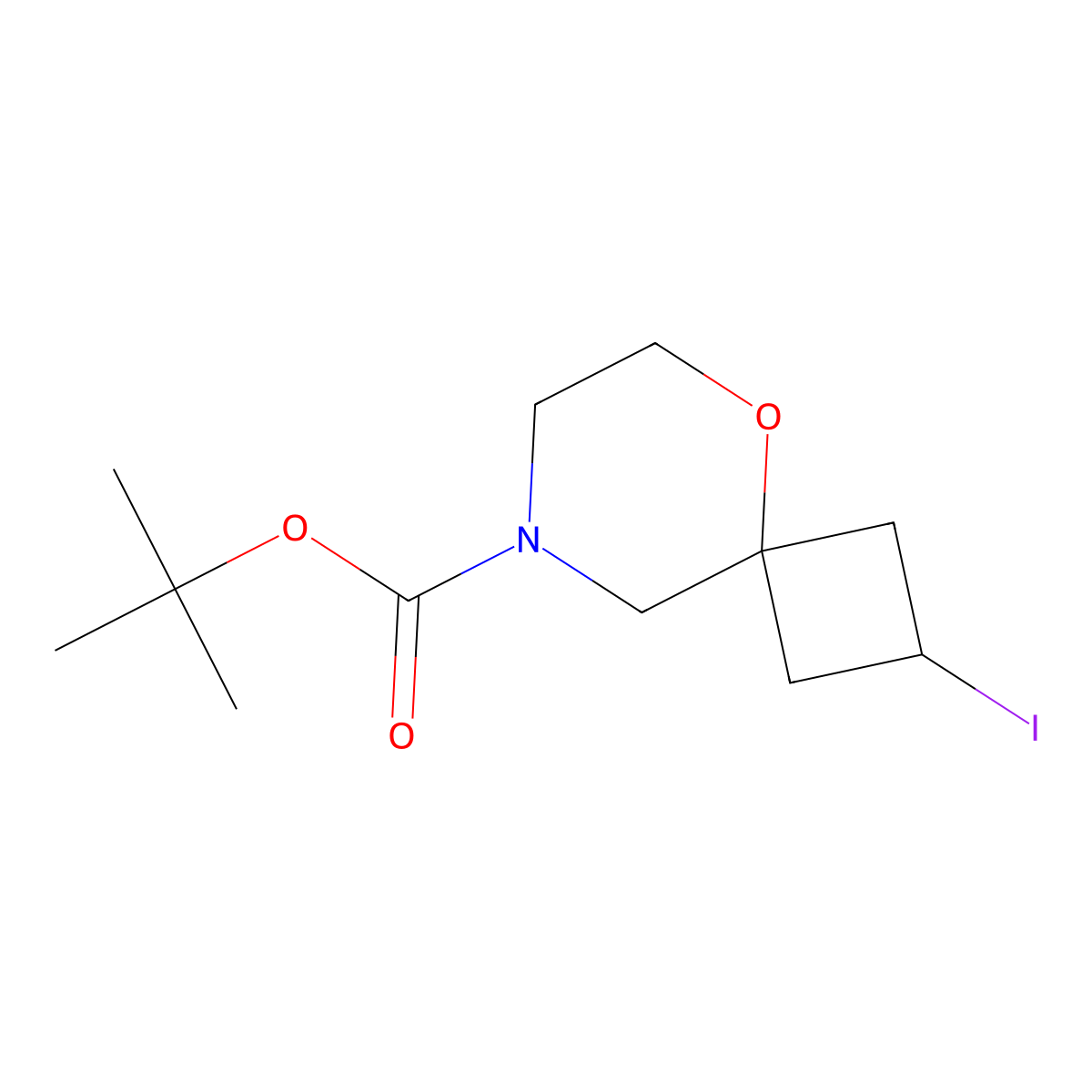 Tert-butyl 2-iodo-5-oxa-8-azaspiro[3.5]nonane-8-carboxylate molecular structure, CAS 2852760-71-3