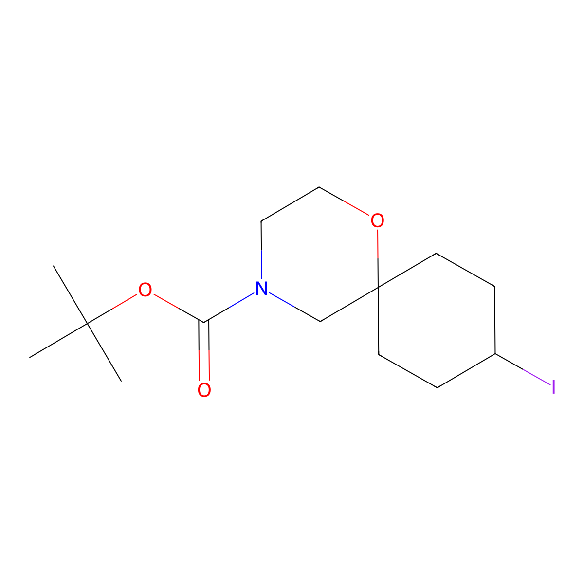 Tert-butyl 9-iodo-1-oxa-4-azaspiro[5.5]undecane-4-carboxylate molecular structure, CAS 2852761-23-8