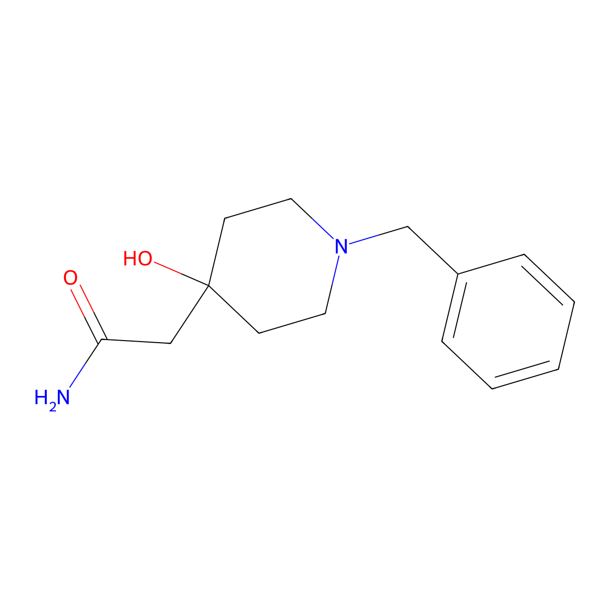 2-(1-Benzyl-4-hydroxypiperidin-4-yl)acetamide molecular structure, CAS 28530-95-2