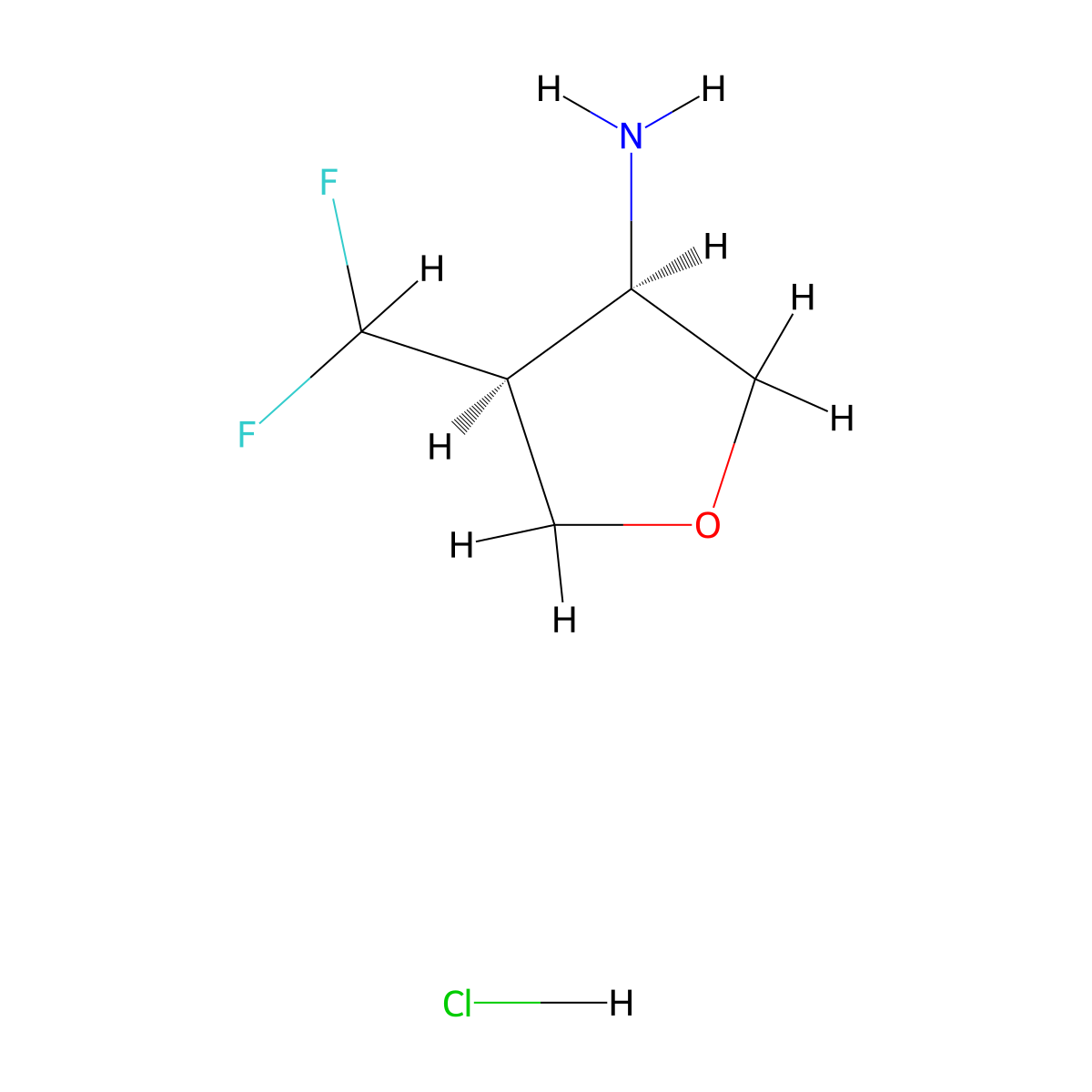 rac-(3R,4S)-4-(difluoromethyl)oxolan-3-amine hydrochloride molecular structure, CAS 2853616-45-0