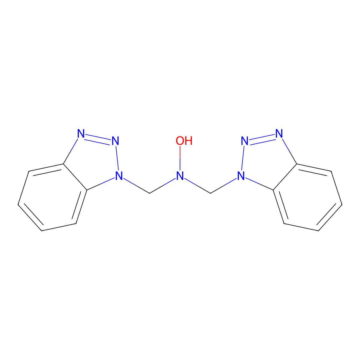N,N-Bis(1H-1,2,3-benzotriazol-1-ylmethyl)hydroxylamine molecular structure, CAS 28539-14-2