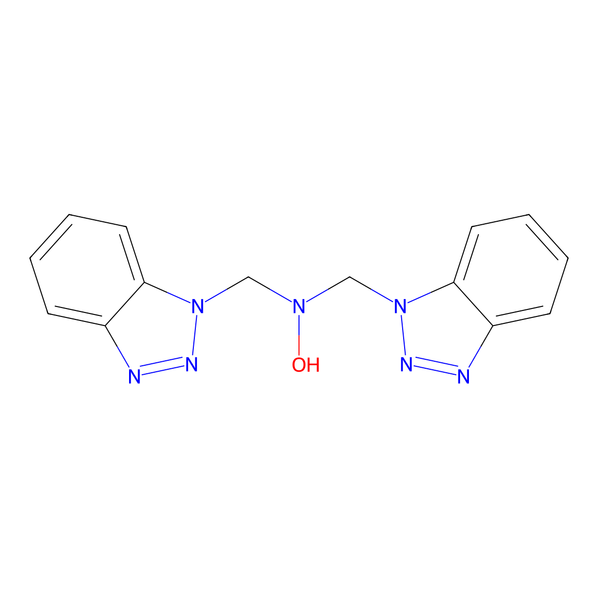 N,N-Bis(1H-1,2,3-benzotriazol-1-ylmethyl)hydroxylamine molecular structure, CAS 28539-14-2
