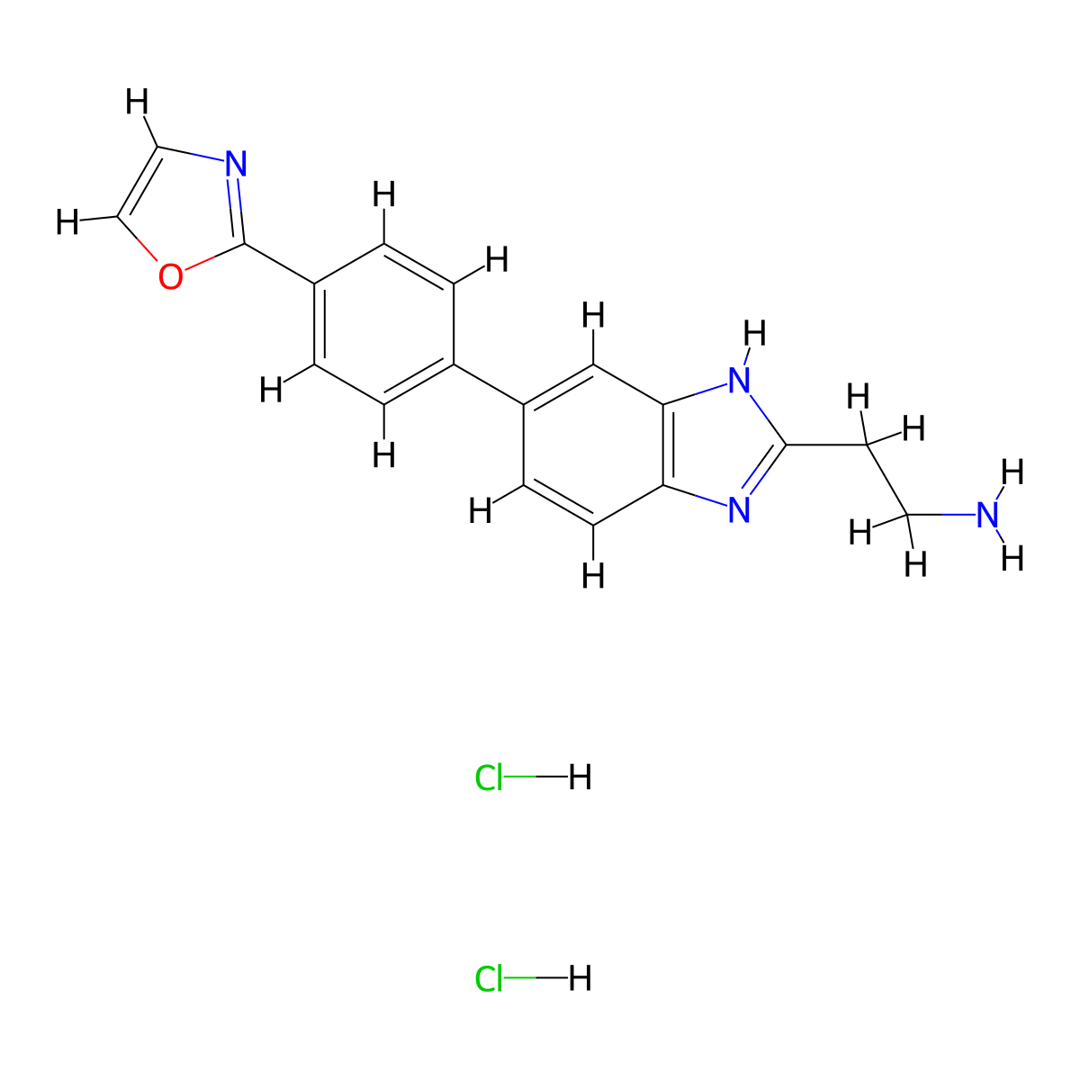 2-{5-[4-(1,3-oxazol-2-yl)phenyl]-1H-1,3-benzodiazol-2-yl}ethan-1-amine dihydrochloride molecular structure, CAS 2854300-56-2