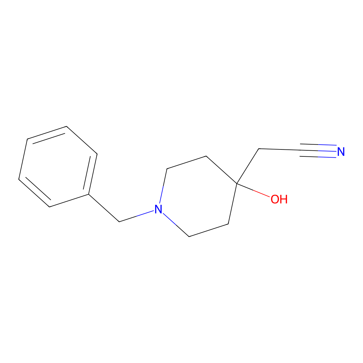2-(1-Benzyl-4-hydroxypiperidin-4-yl)acetonitrile molecular structure, CAS 28544-30-1