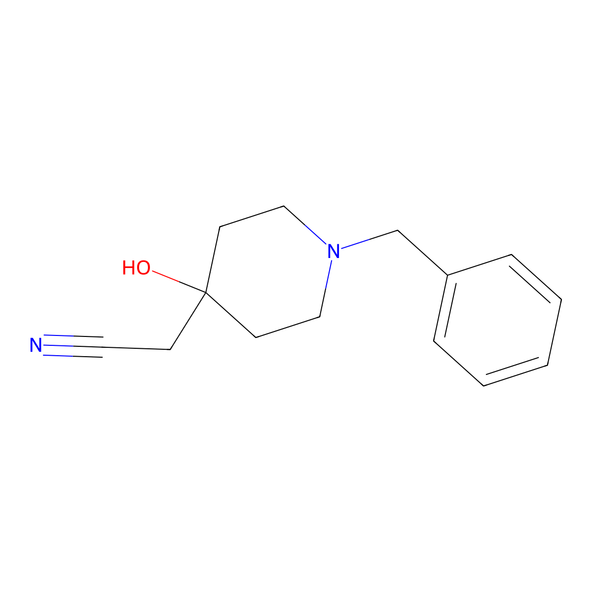 2-(1-Benzyl-4-hydroxypiperidin-4-yl)acetonitrile molecular structure, CAS 28544-30-1