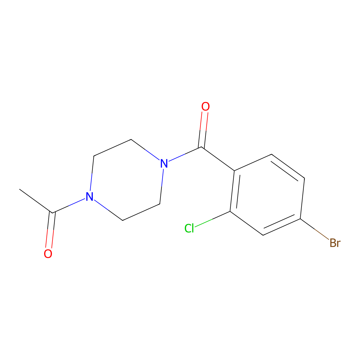 Ethanone, 1-[4-(4-bromo-2-chlorobenzoyl)-1-piperazinyl]- molecular structure, CAS 2855223-72-0