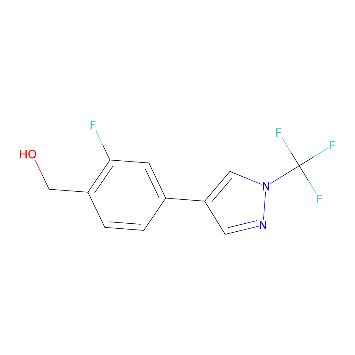 2-Fluoro-4-[1-(trifluoromethyl)-1H-pyrazol-4-yl]benzenemethanol molecular structure, CAS 2855247-66-2