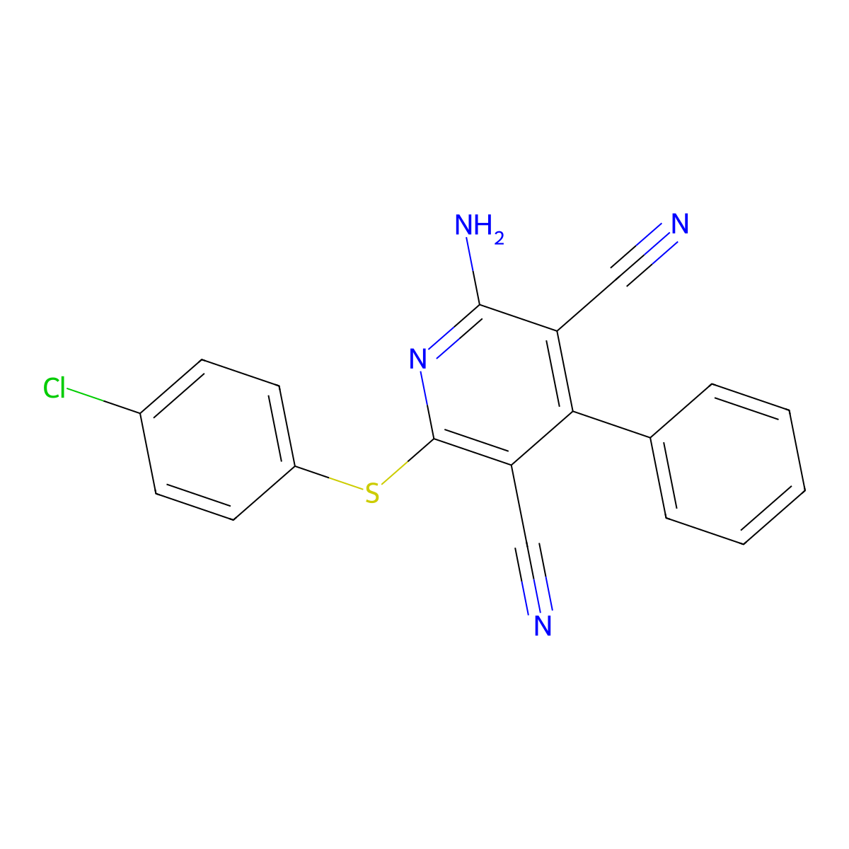 3,5-Pyridinedicarbonitrile, 2-amino-6-[(4-chlorophenyl)thio]-4-phenyl- molecular structure, CAS 285558-50-1