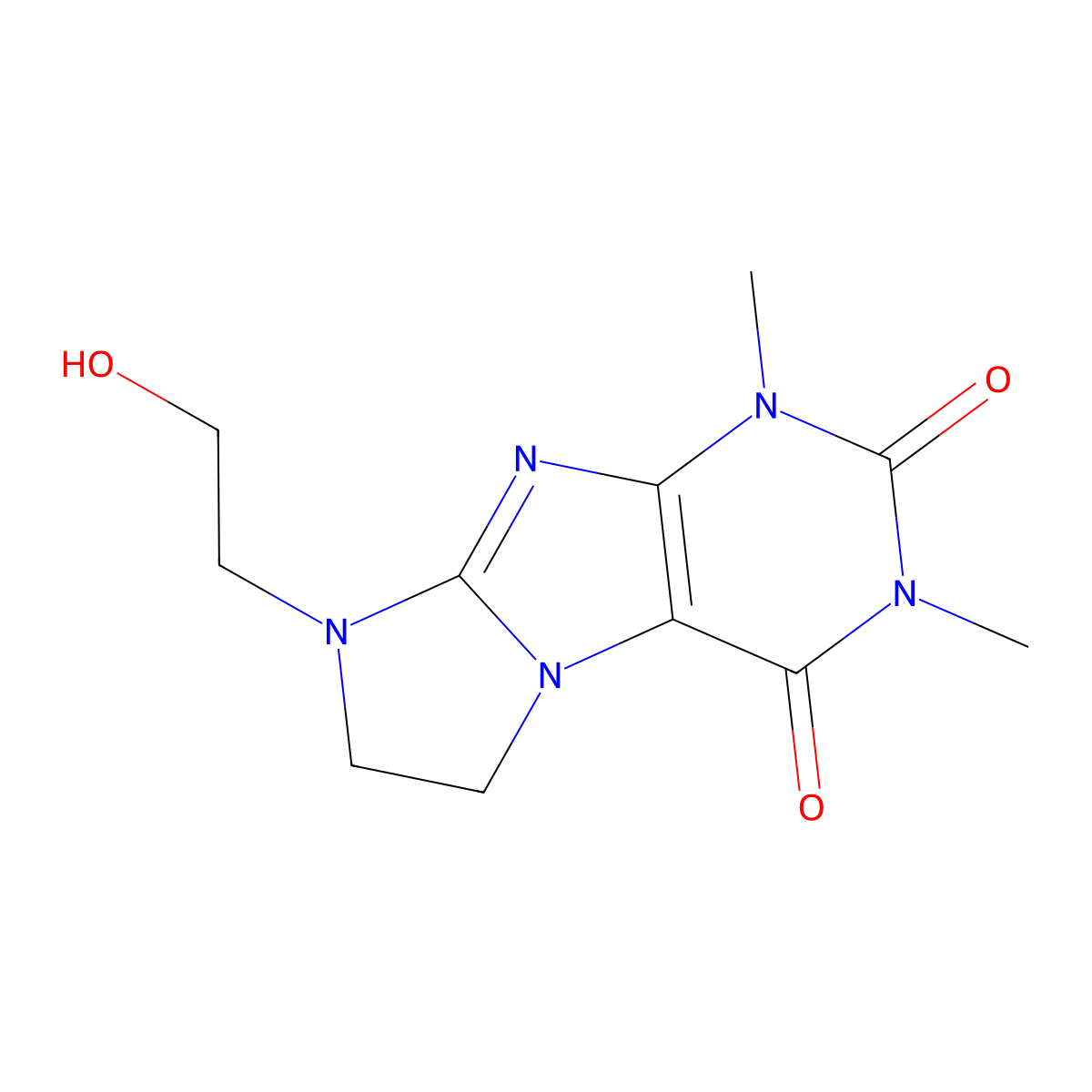 1H-Imidazo(2,1-f)purine-2,4-dione, 2,3,4,6,7,8-hexahydro-1,3-dimethyl-8-hydroxyethyl- molecular structure, CAS 28557-24-6