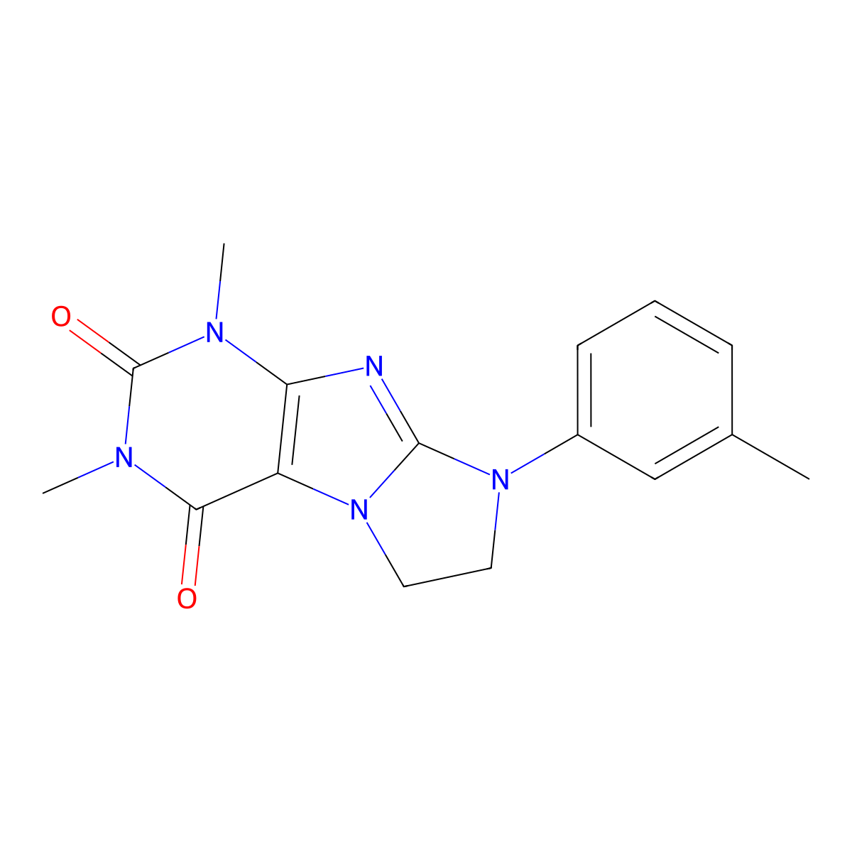 7,8-Dihydro-1,3-dimethyl-8-(m-tolyl)-1H-imidazo[2,1-f]purine-2,4(3H,6H)-dione molecular structure, CAS 28557-26-8