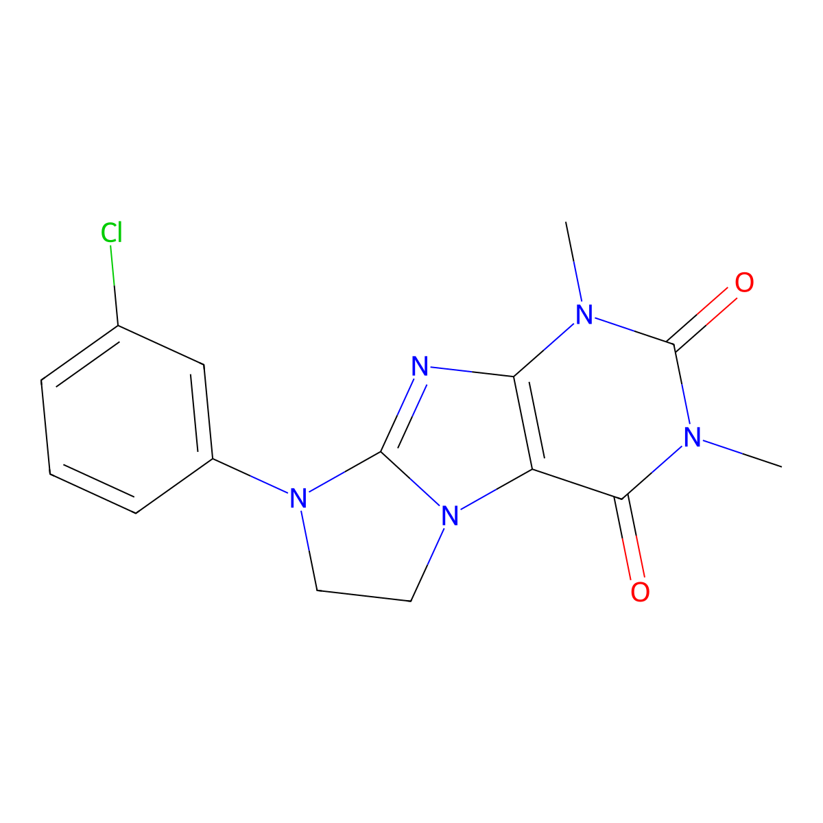 6-(3-Chlorophenyl)-2,4-dimethyl-7,8-dihydropurino[7,8-a]imidazole-1,3-dione molecular structure, CAS 28557-27-9