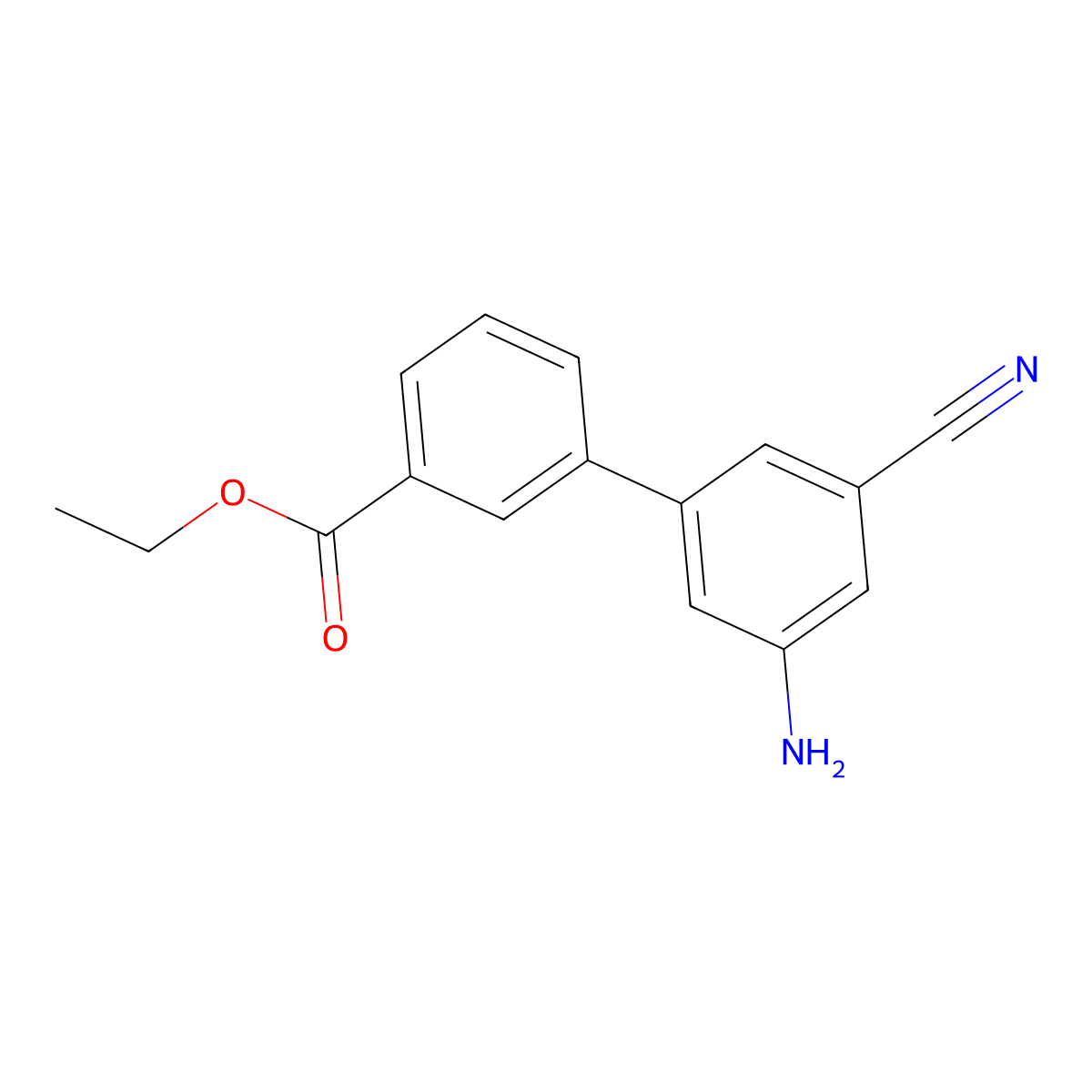 Ethyl 3'-amino-5'-cyano[1,1'-biphenyl]-3-carboxylate molecular structure, CAS 2855918-67-9