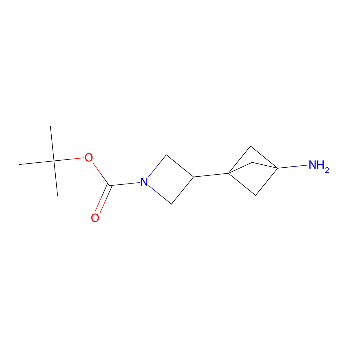 Tert-butyl 3-(3-aminobicyclo(1.1.1)pentan-1-yl)azetidine-1-carboxylate molecular structure, CAS 2855959-98-5