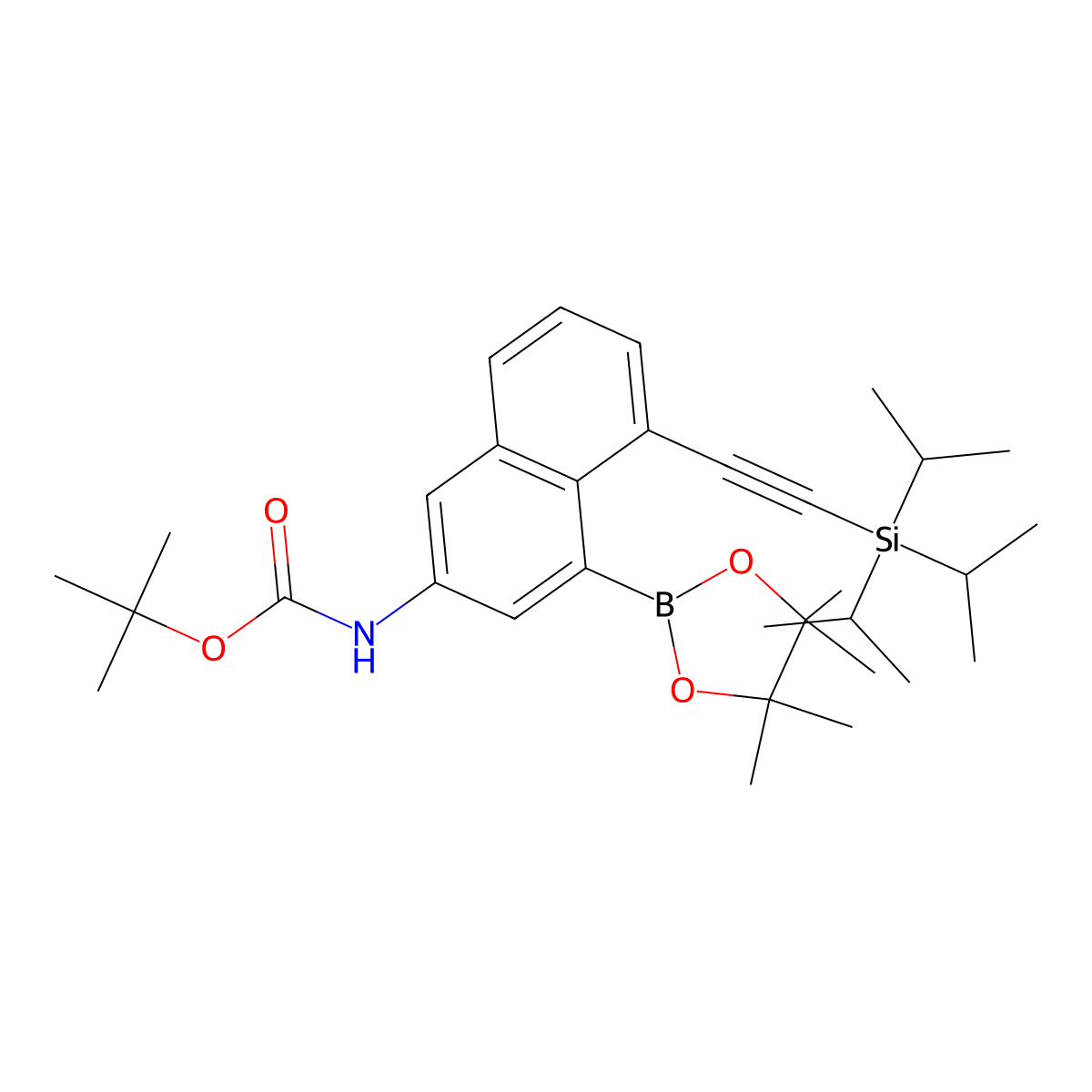 tert-Butyl (4-(4,4,5,5-tetramethyl-1,3,2-dioxaborolan-2-yl)-5-((triisopropylsilyl)ethynyl)naphthalen-2-yl)carbamate molecular structure, CAS 2856022-49-4
