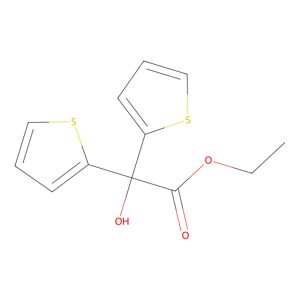 Ethyl 2-hydroxy-2,2-DI(thiophen-2-YL)acetate molecular structure, CAS 28569-88-2