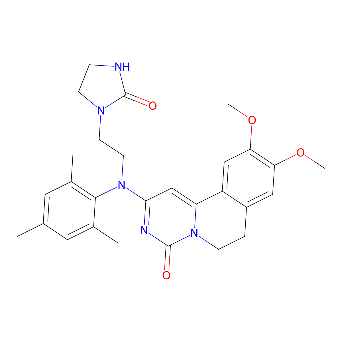 9,10-dimethoxy-2-[2,4,6-trimethyl-N-[2-(2-oxoimidazolidin-1-yl)ethyl]anilino]-6,7-dihydropyrimido[6,1-a]isoquinolin-4-one molecular structure, CAS 2857007-03-3