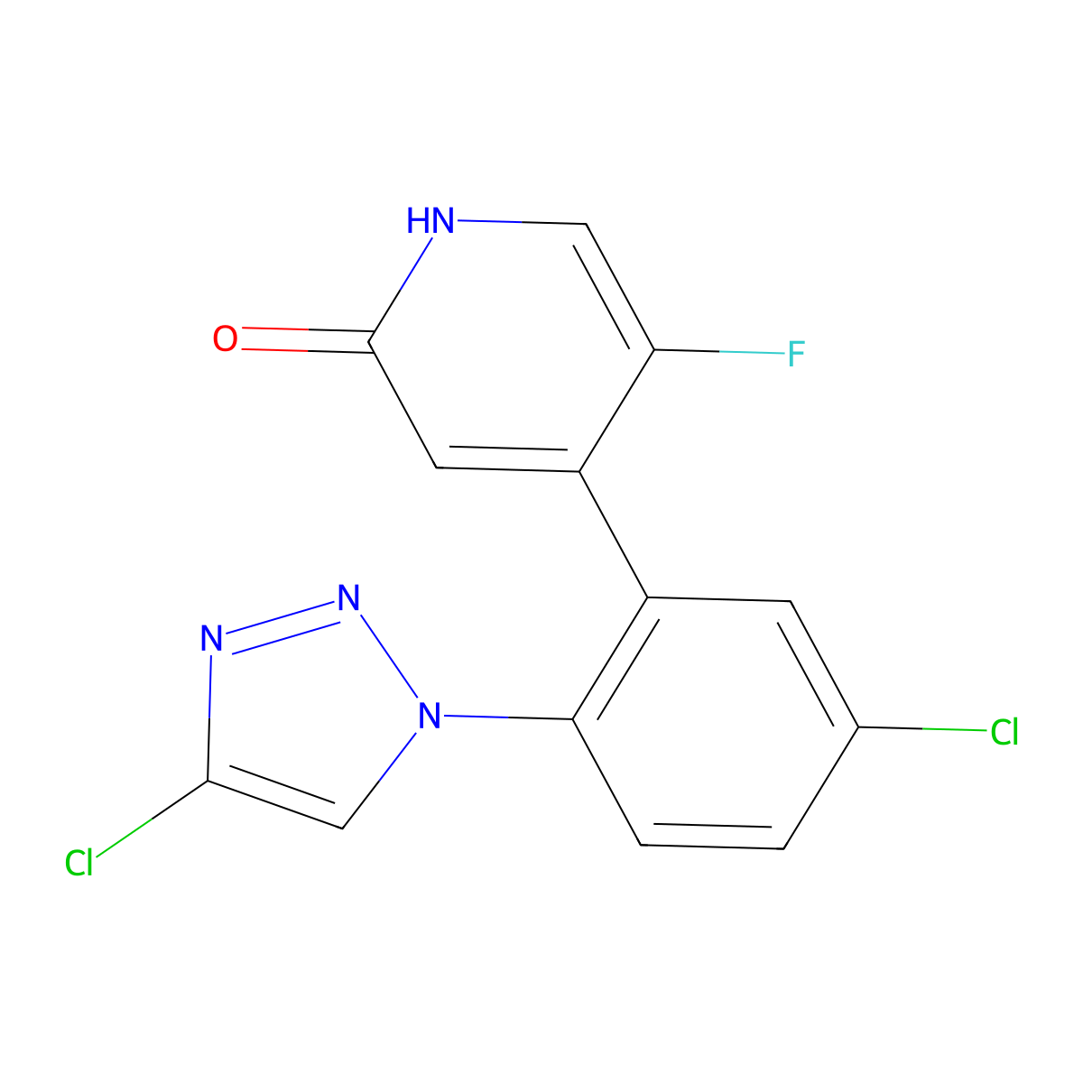 4-(5-Chloro-2-(4-chloro-1H-1,2,3-triazol-1-yl)phenyl)-5-fluoropyridin-2(1H)-one molecular structure, CAS 2857024-98-5