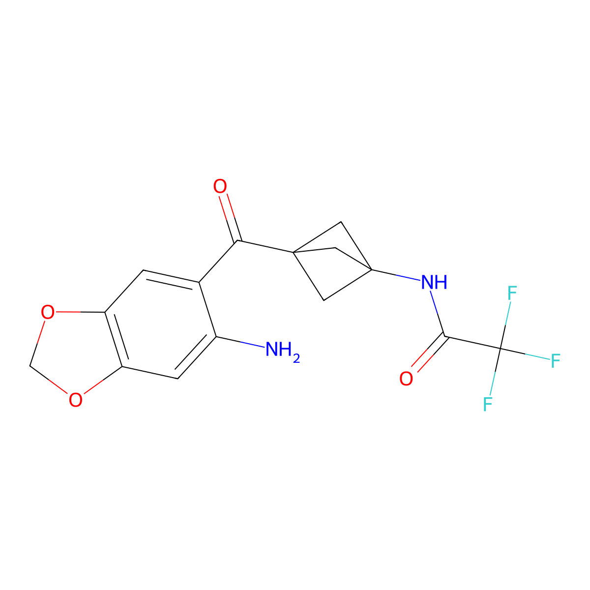 N-(3-(6-Aminobenzo[d][1,3]dioxole-5-carbonyl)bicyclo[1.1.1]pentan-1-yl)-2,2,2-trifluoroacetamide molecular structure, CAS 2857037-79-5