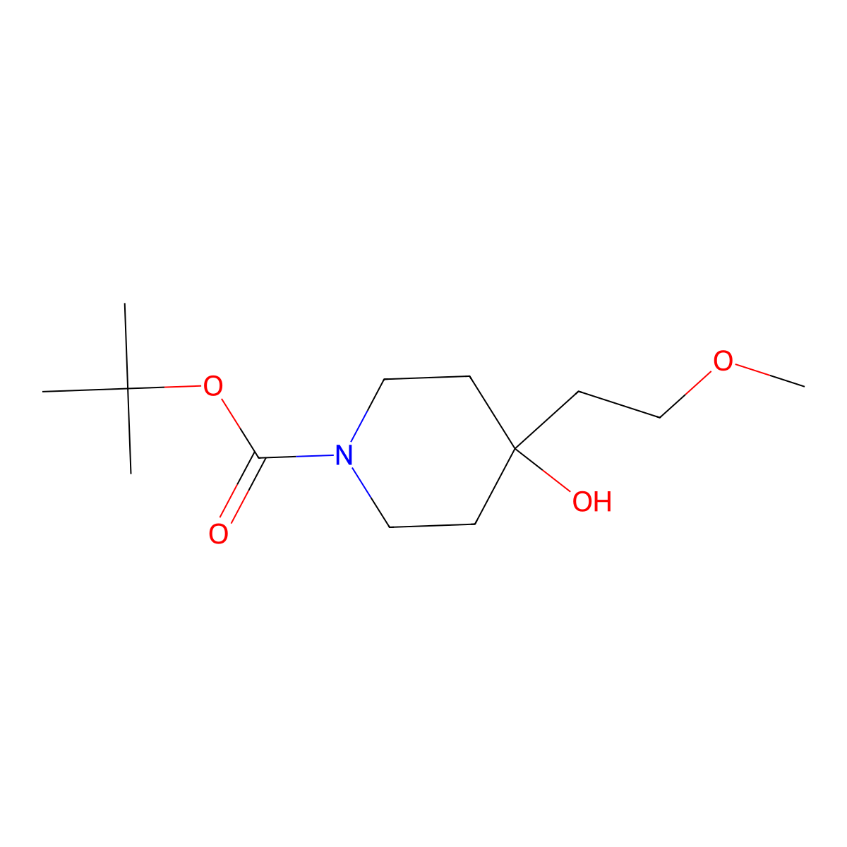 Tert-butyl 4-hydroxy-4-(2-methoxyethyl)piperidine-1-carboxylate molecular structure, CAS 2857049-59-1