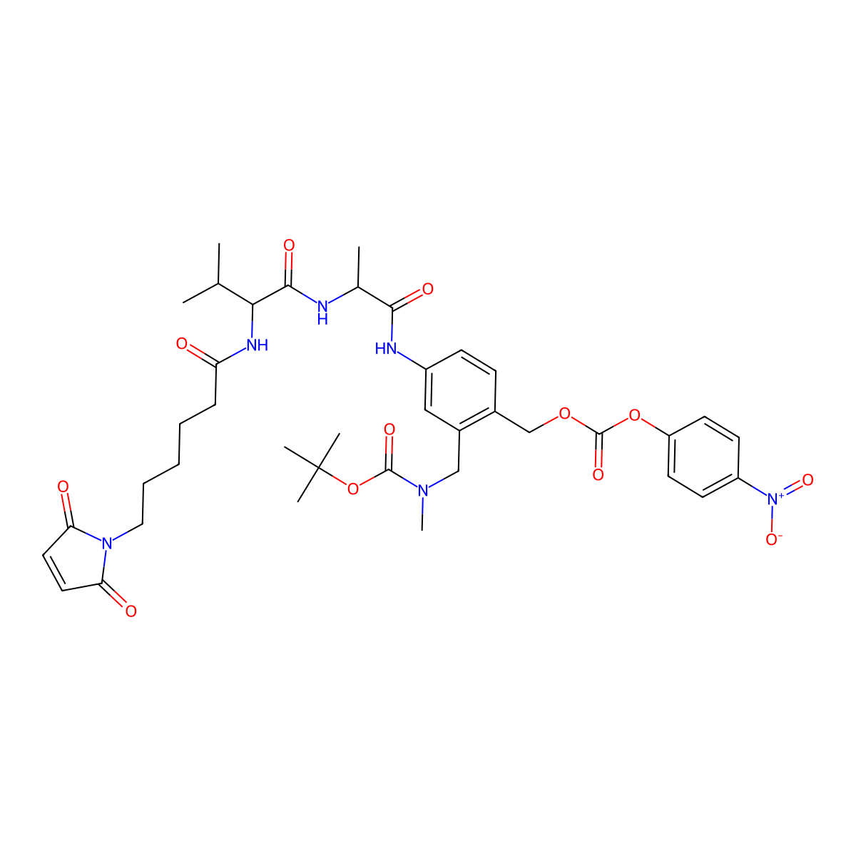 [2-[[Tert-butoxycarbonyl(methyl)amino]methyl]-4-[[(2S)-2-[[(2S)-2-[6-(2,5-dioxopyrrol-1-YL)hexanoylamino]-3-methyl-butanoyl]amino]propanoyl]amino]phenyl]methyl (4-nitrophenyl) carbonate molecular structure, CAS 2857963-19-8
