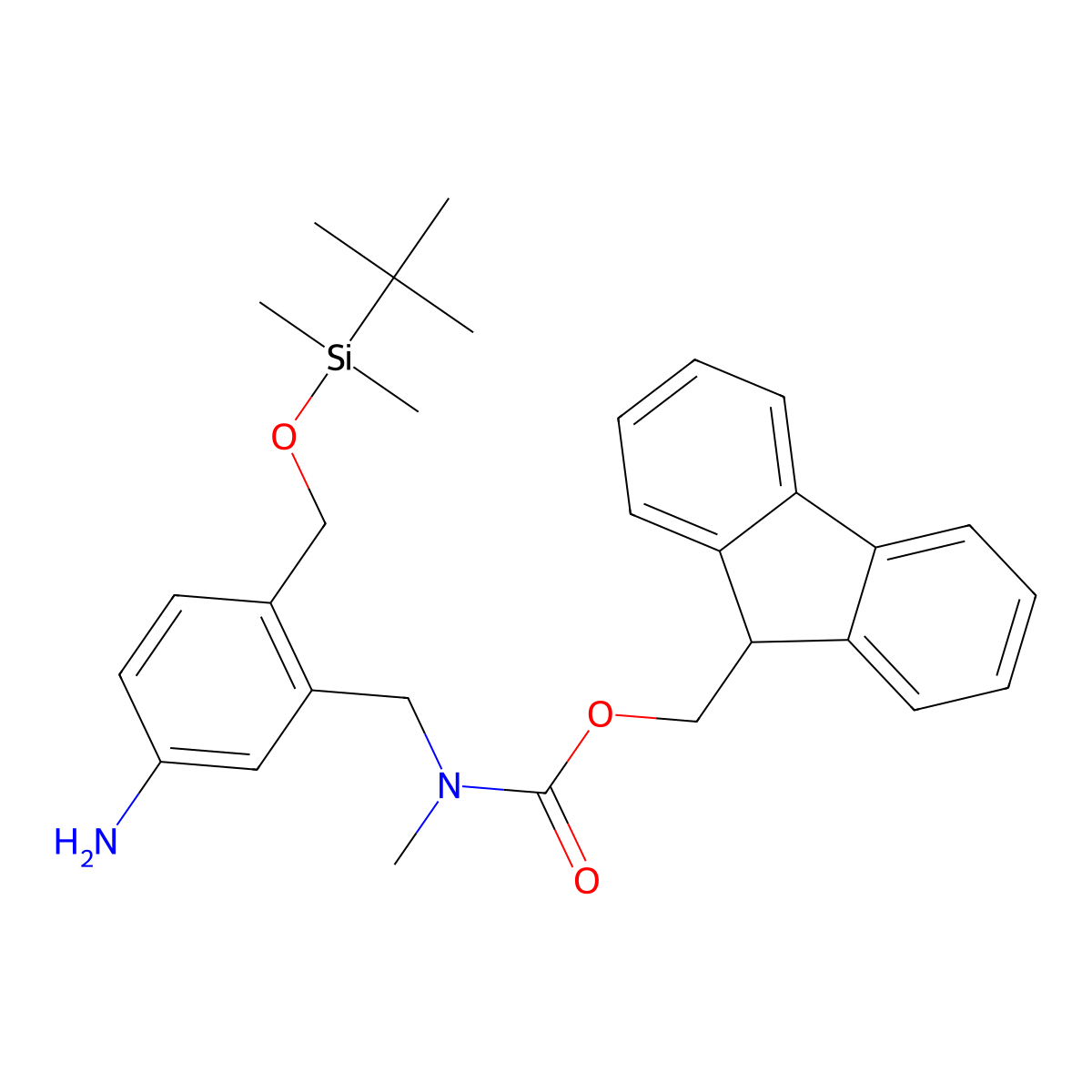 9H-Fluoren-9-ylmethyl N-[[5-amino-2-[[tert-butyl(dimethyl)silyl]oxymethyl]phenyl]methyl]-N-methyl-carbamate molecular structure, CAS 2857963-62-1