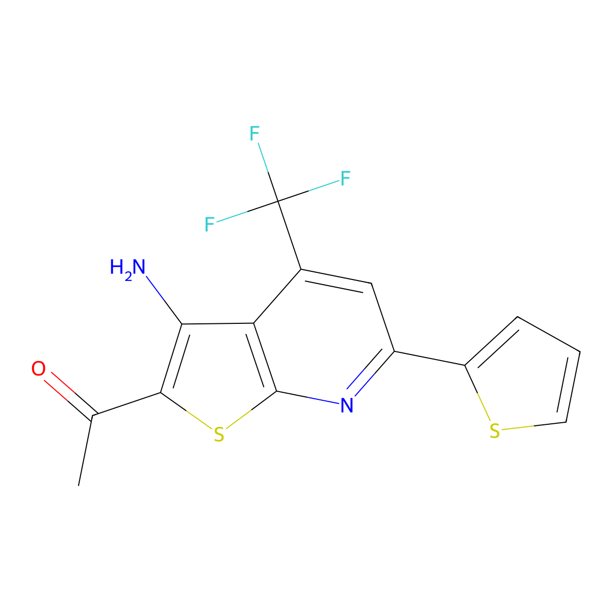 1-[3-Amino-6-(2-thienyl)-4-(trifluoromethyl)thieno[2,3-b]pyridin-2-yl]ethan-1-one molecular structure, CAS 285980-95-2