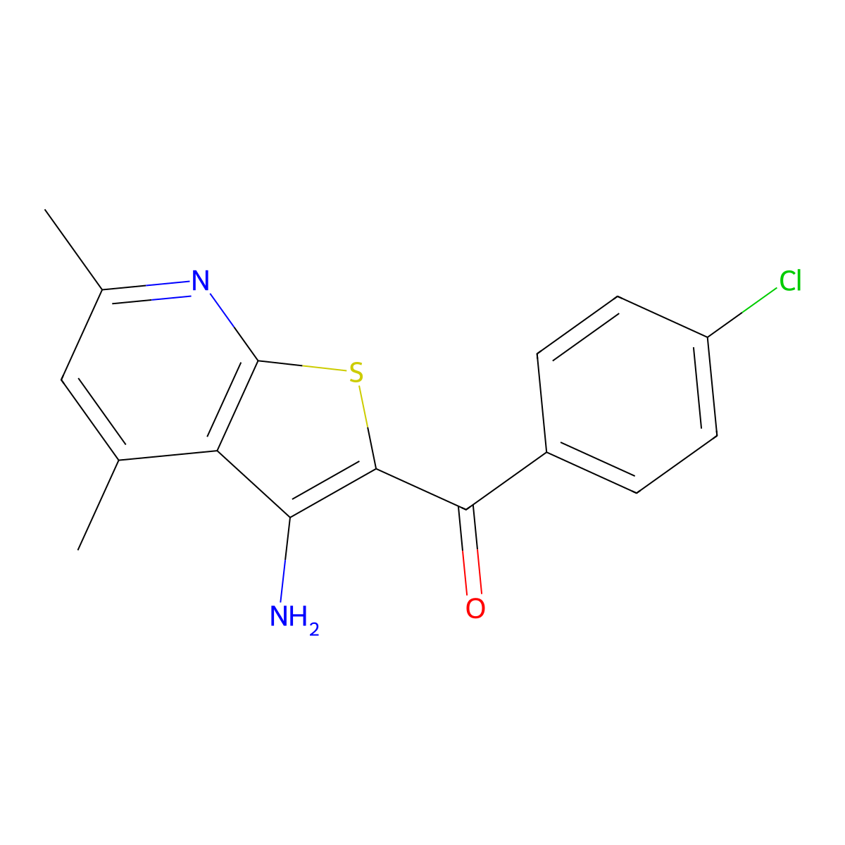 (3-Amino-4,6-dimethylthieno[2,3-b]pyridin-2-yl)(4-chlorophenyl)methanone molecular structure, CAS 285986-83-6