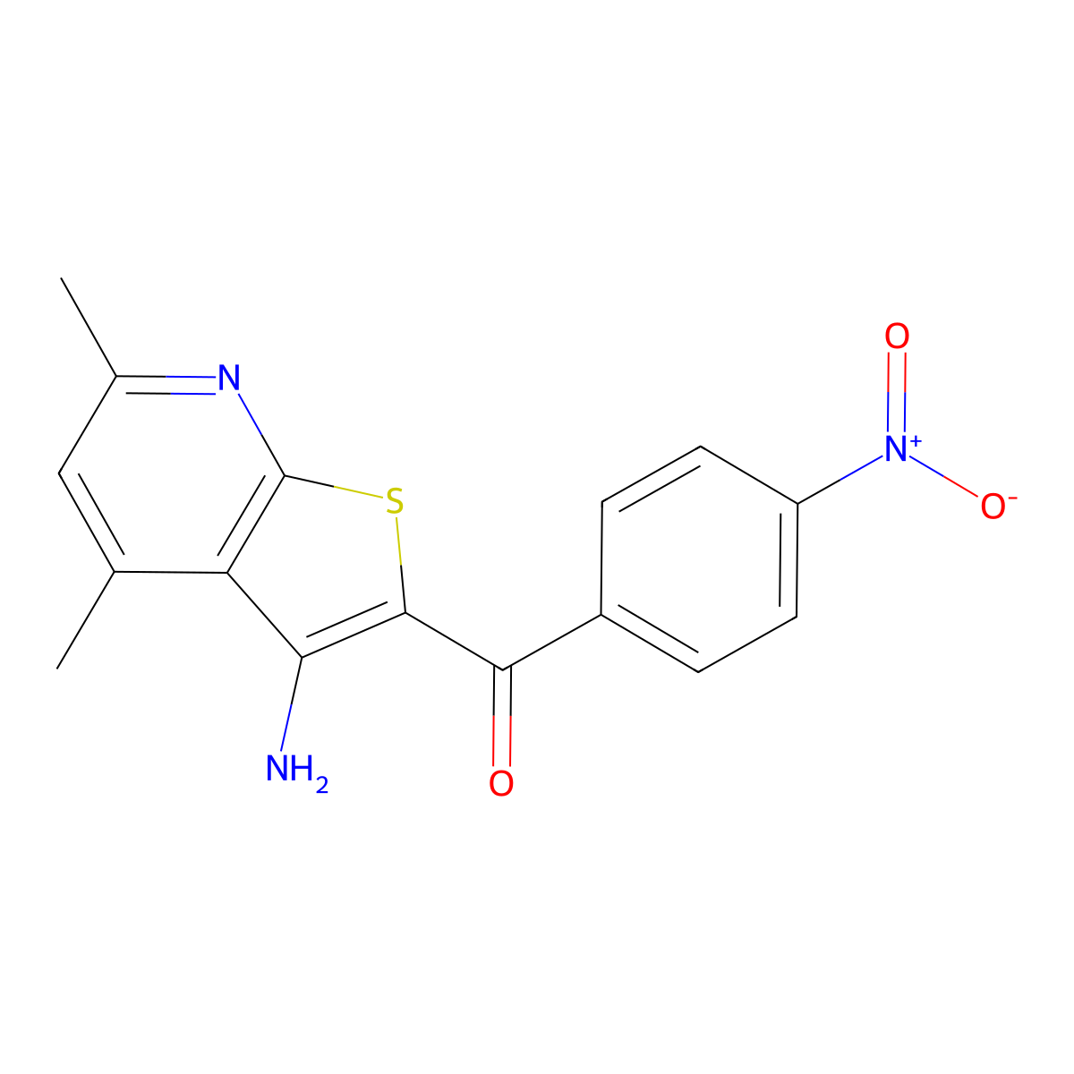 (3-Amino-4,6-dimethylthieno[2,3-b]pyridin-2-yl)(4-nitrophenyl)methanone molecular structure, CAS 285986-89-2