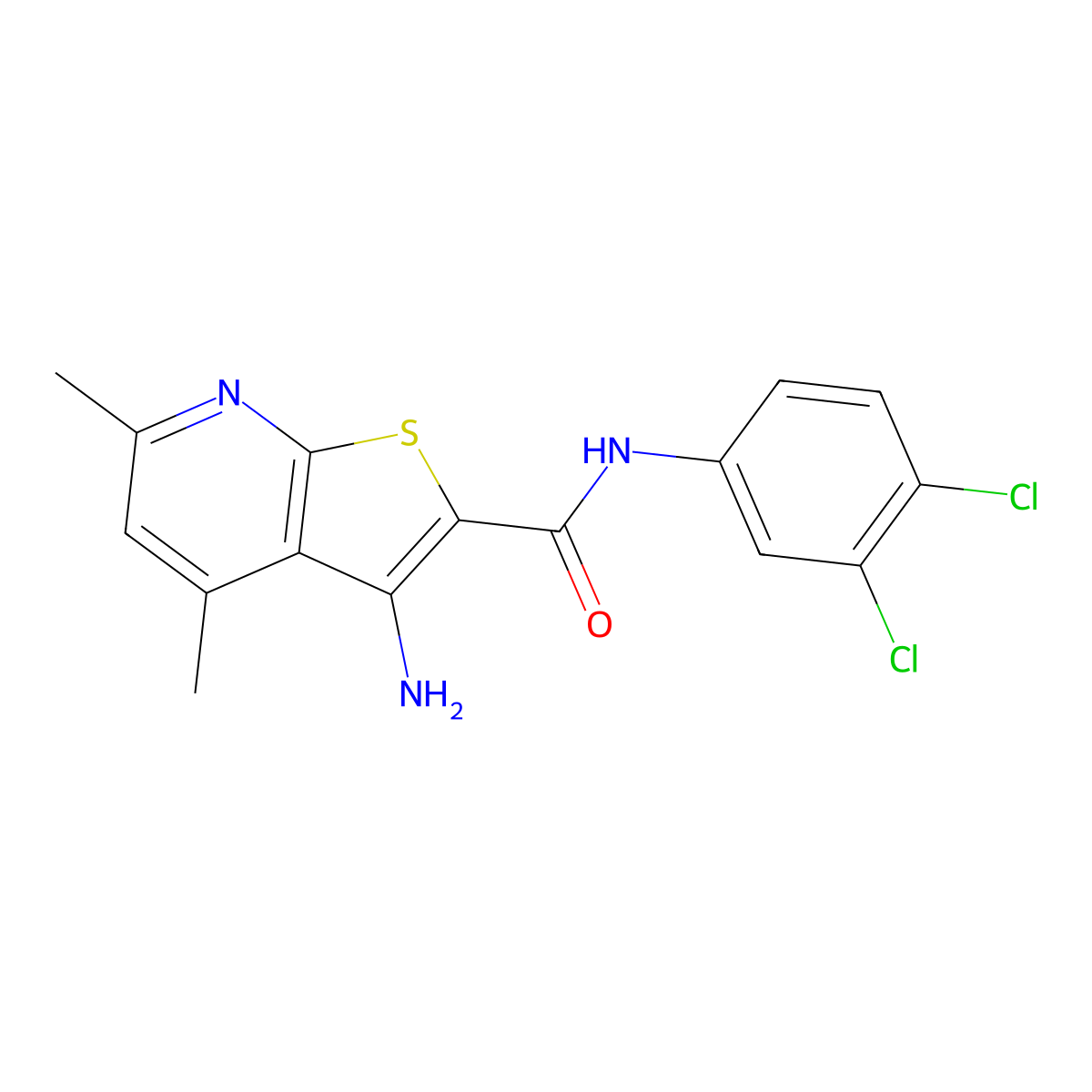 3-amino-N-(3,4-dichlorophenyl)-4,6-dimethylthieno[2,3-b]pyridine-2-carboxamide molecular structure, CAS 285986-98-3