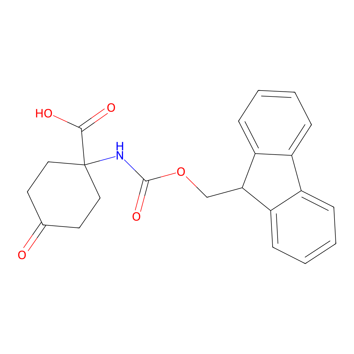 1-((((9H-fluoren-9-yl)methoxy)carbonyl)amino)-4-oxocyclohexane-1-carboxylic acid molecular structure, CAS 285996-74-9