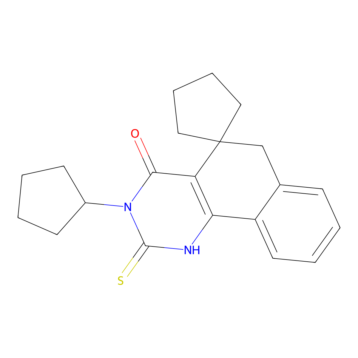 3-Cyclopentyl-2-sulfanylidenespiro[1,6-dihydrobenzo[h]quinazoline-5,1'-cyclopentane]-4-one molecular structure, CAS 286000-32-6