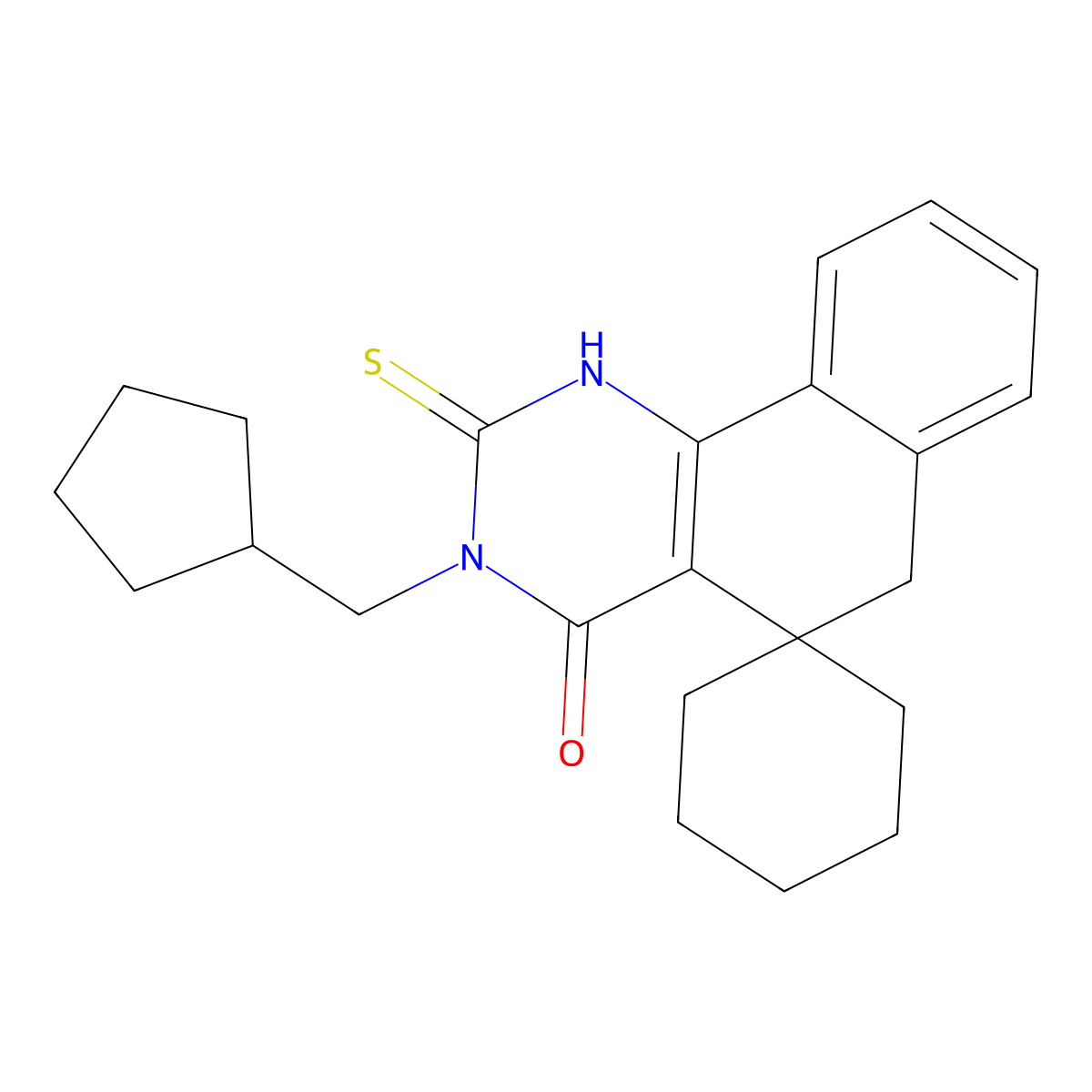 3-(cyclopentylmethyl)-2-thioxo-2,3,5,6-tetrahydrospiro(benzo[h]quinazoline-5,1'-cyclohexane)-4(1H)-one molecular structure, CAS 286000-44-0