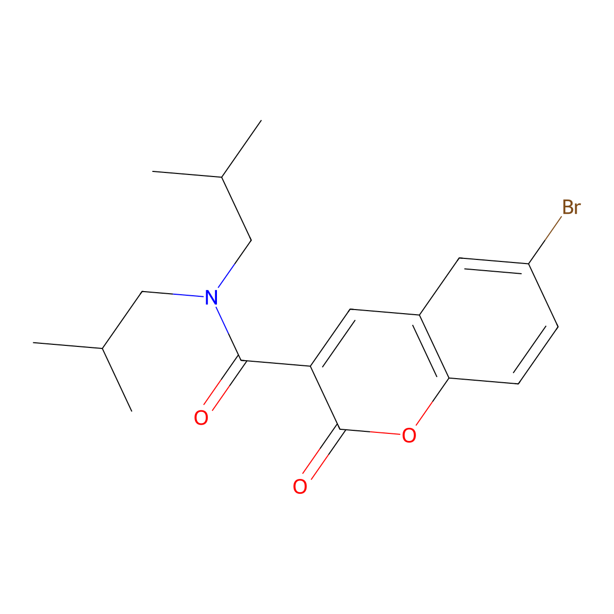 6-bromo-N,N-bis(2-methylpropyl)-2-oxo-2H-chromene-3-carboxamide molecular structure, CAS 2860172-96-7