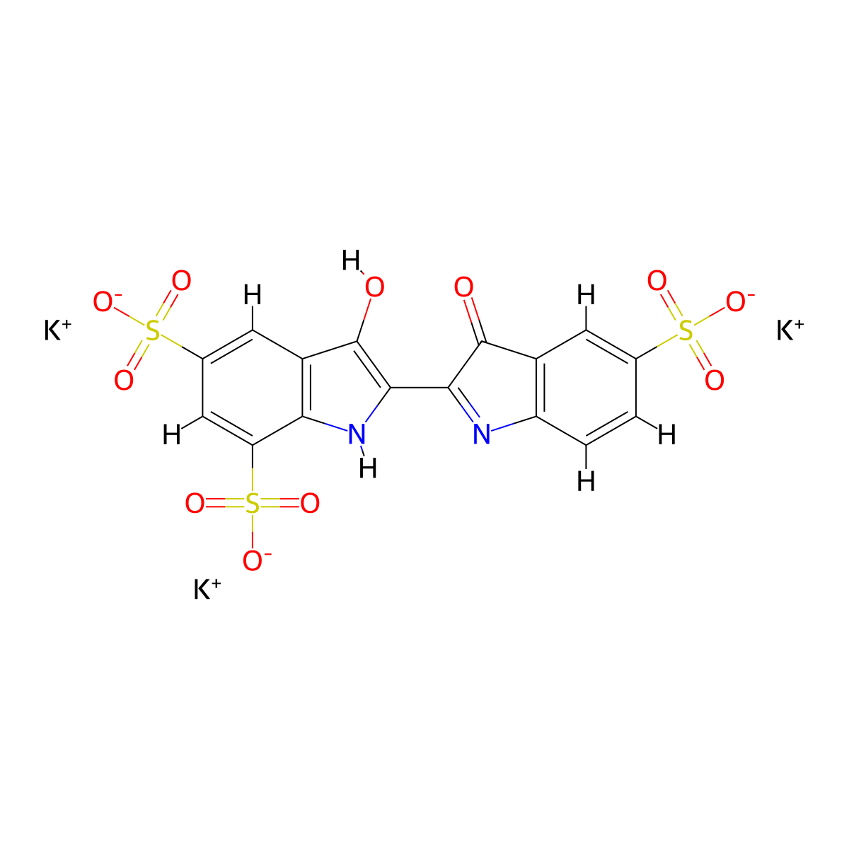 Potassium indigotrisulfonate molecular structure, CAS 28606-01-1