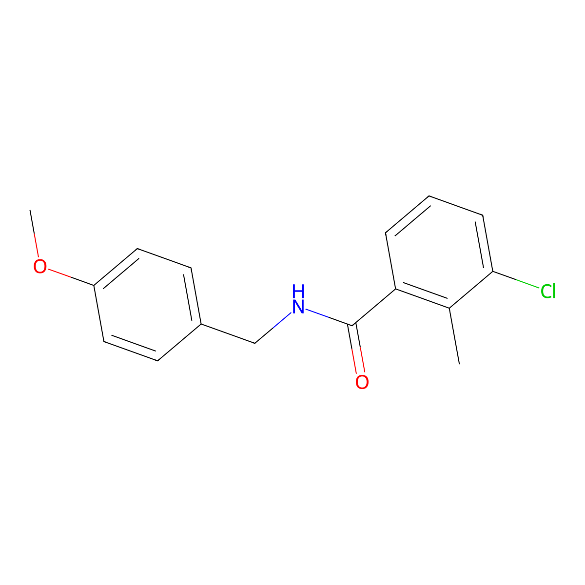 3-Chloro-N-[(4-methoxyphenyl)methyl]-2-methylbenzamide molecular structure, CAS 2861913-13-3