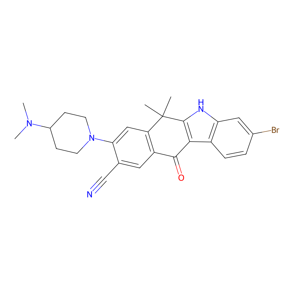 3-bromo-8-(4-(dimethylamino)piperidin-1-yl)-6,6-dimethyl-11-oxo-6,11-dihydro-5H-benzo[b]carbazole-9-carbonitrile molecular structure, CAS 2861930-11-0